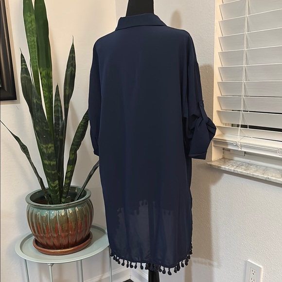 Navy Cover up with Tassel Hem - Picture 2 of 3